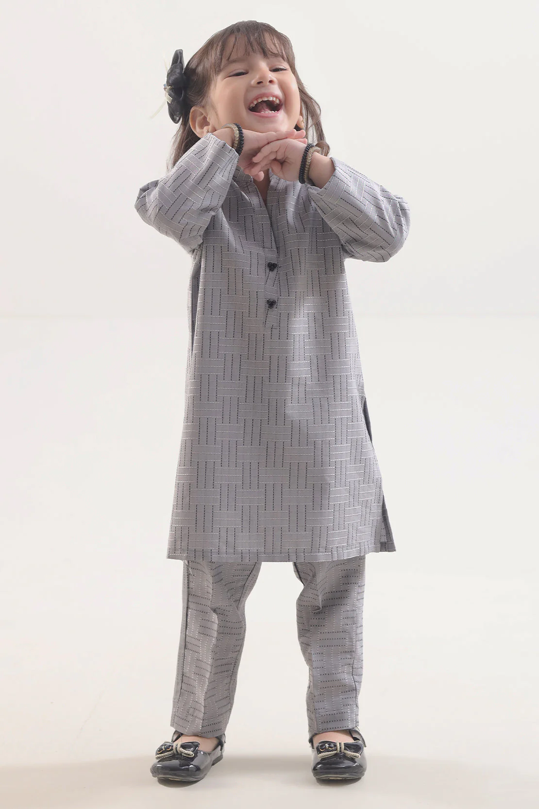 Stitched Cotton Jacquard Shirt/trouser For Kids - Image 5