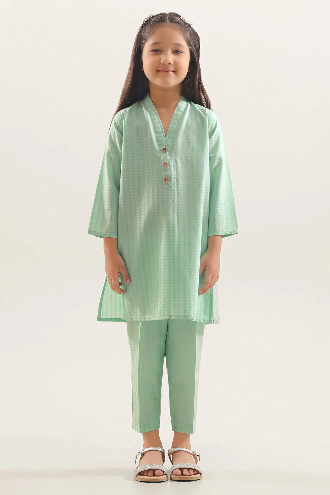 Stitched Cotton Jacquard Shirt/trouser For Kids - Image 2
