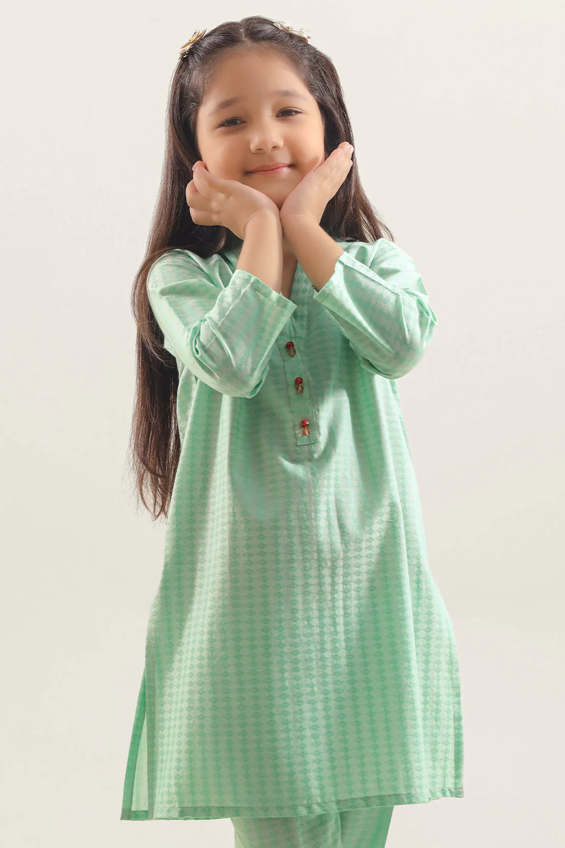 Stitched Cotton Jacquard Shirt/trouser For Kids - Image 3