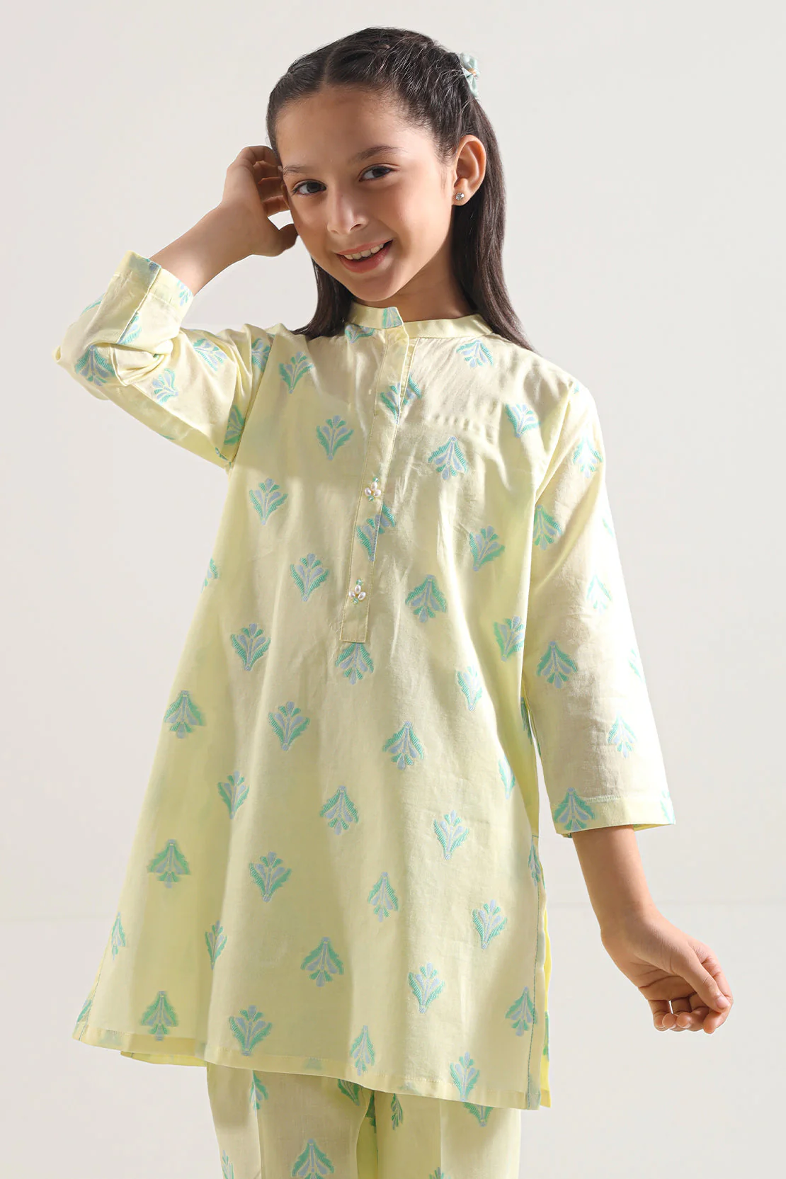 Stitched Cotton Jacquard Shirt/trouser For Kids - Image 3