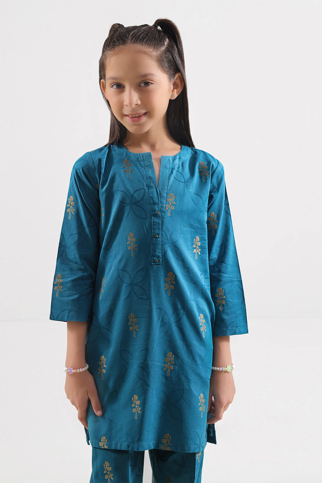 Stitched Cotton Jacquard Shirt/trouser For Kids - Image 2