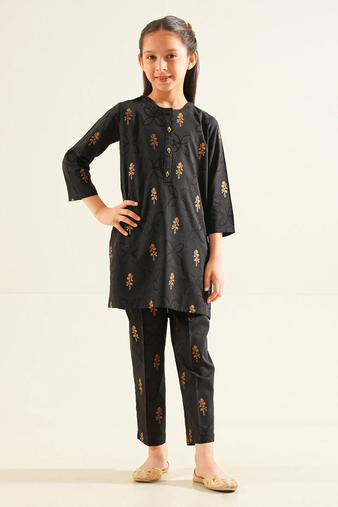 Stitched Cotton Jacquard Shirt/trouser For Kids