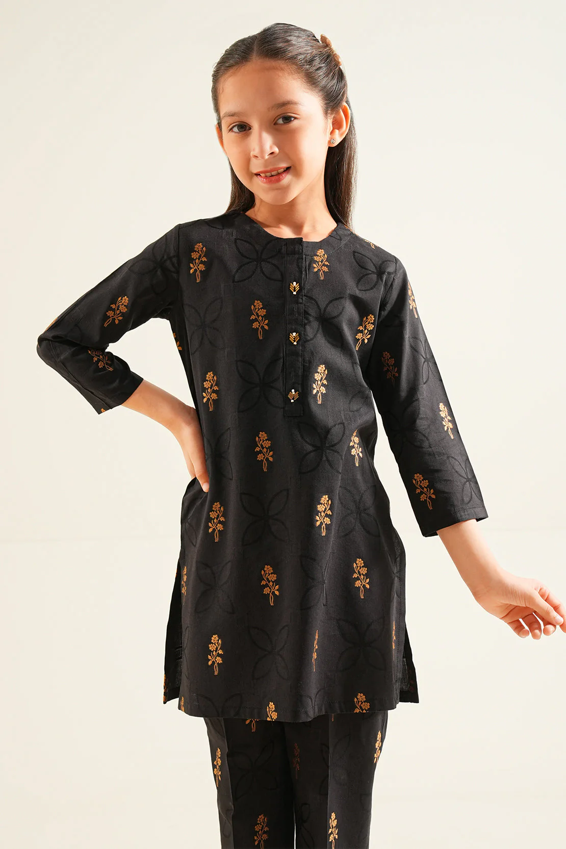 Stitched Cotton Jacquard Shirt/trouser For Kids - Image 3