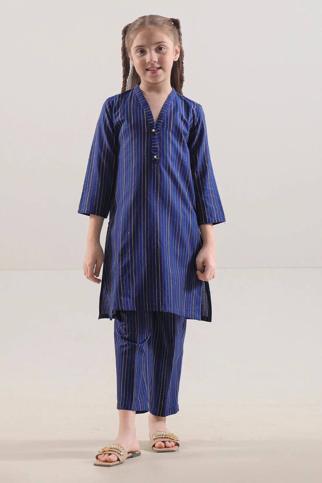 Stitched Cotton Jacquard Shirt/trouser For Kids - Image 2