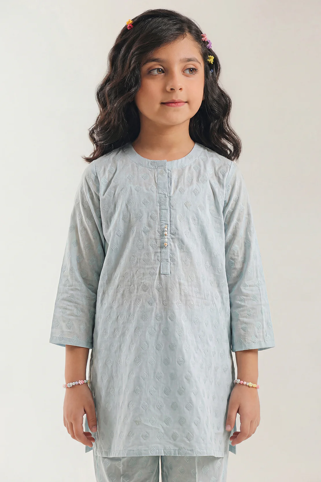 Stitched Cotton Jacquard Shirt/Trouser For Kids - Image 2