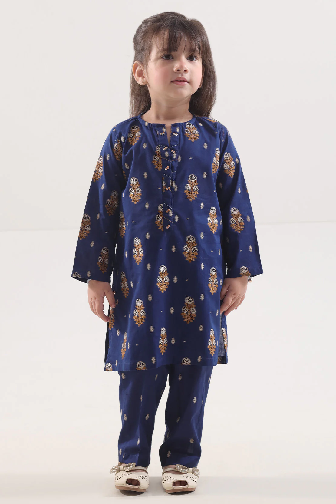 Stitched Cotton Jacquard Shirt/trouser For Kids