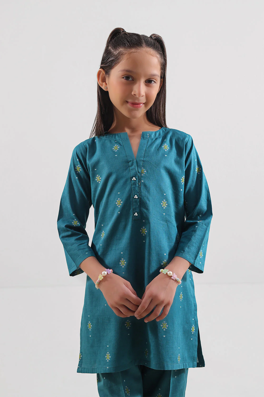 Stitched Cotton Jacquard Shirt/trouser For Kids - Image 2