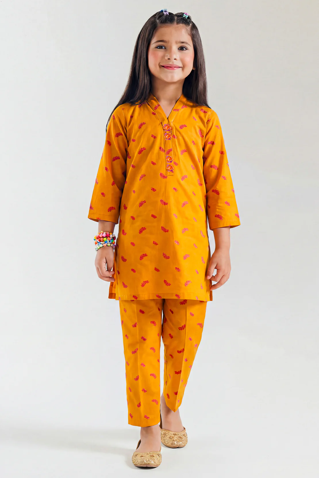 Stitched Cotton Jacquard Shirt/trouser For Kids
