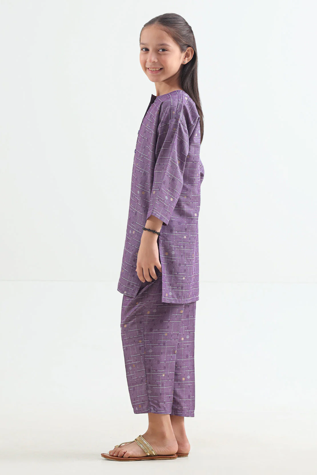 Stitched Cotton Jacquard Shirt/Trouser For Kids - Image 2