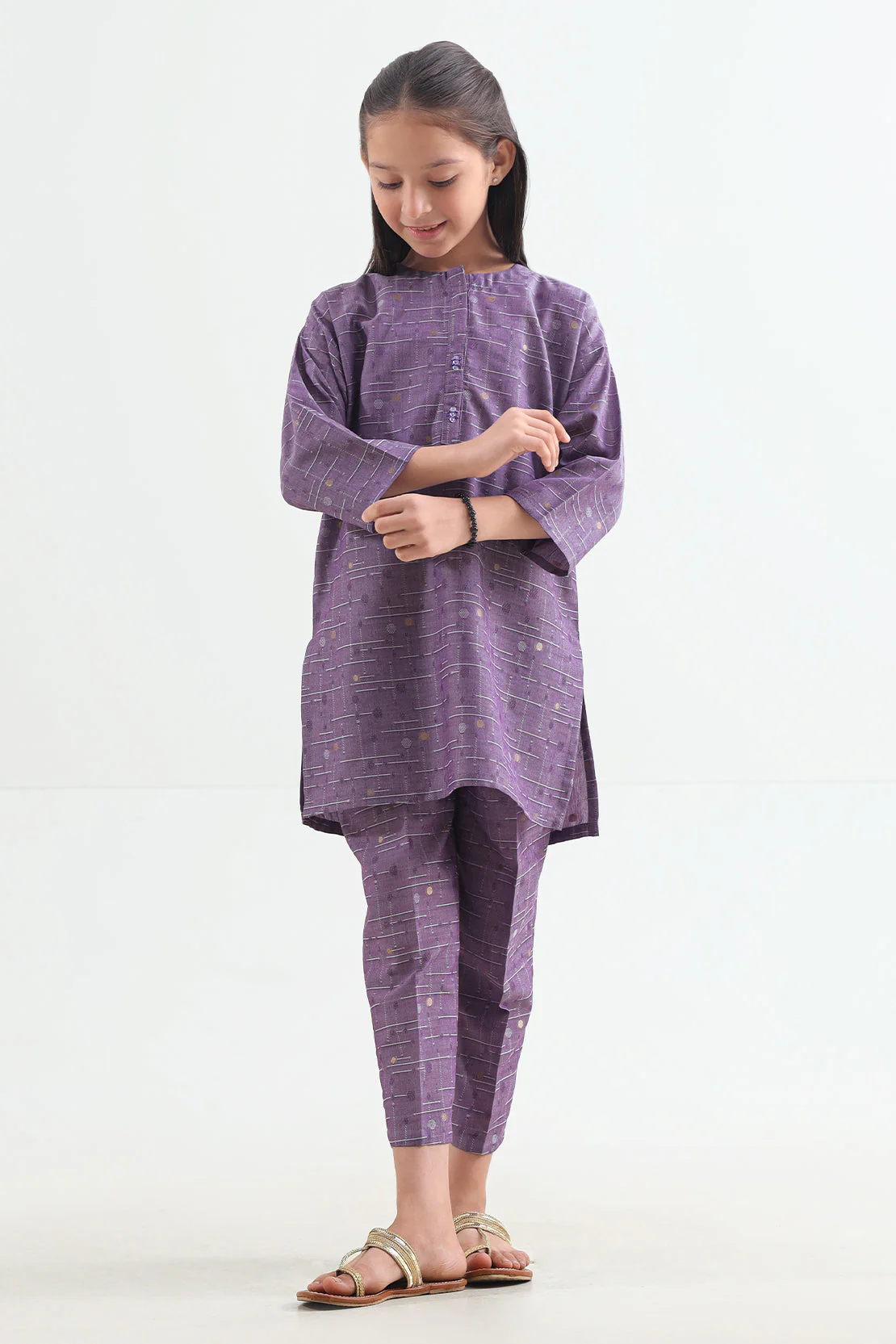 Stitched Cotton Jacquard Shirt/Trouser For Kids - Image 3