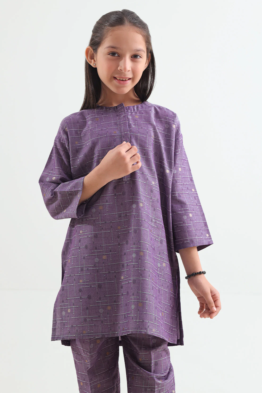 Stitched Cotton Jacquard Shirt/Trouser For Kids - Image 4