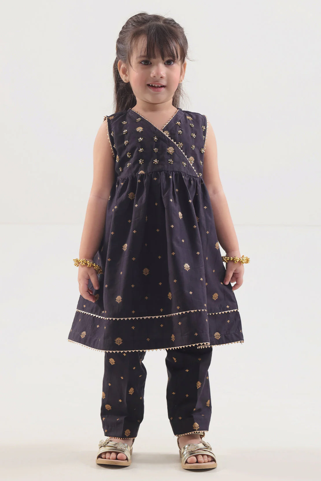 Stitched Cotton Jacquard Shirt/trouser For Kids