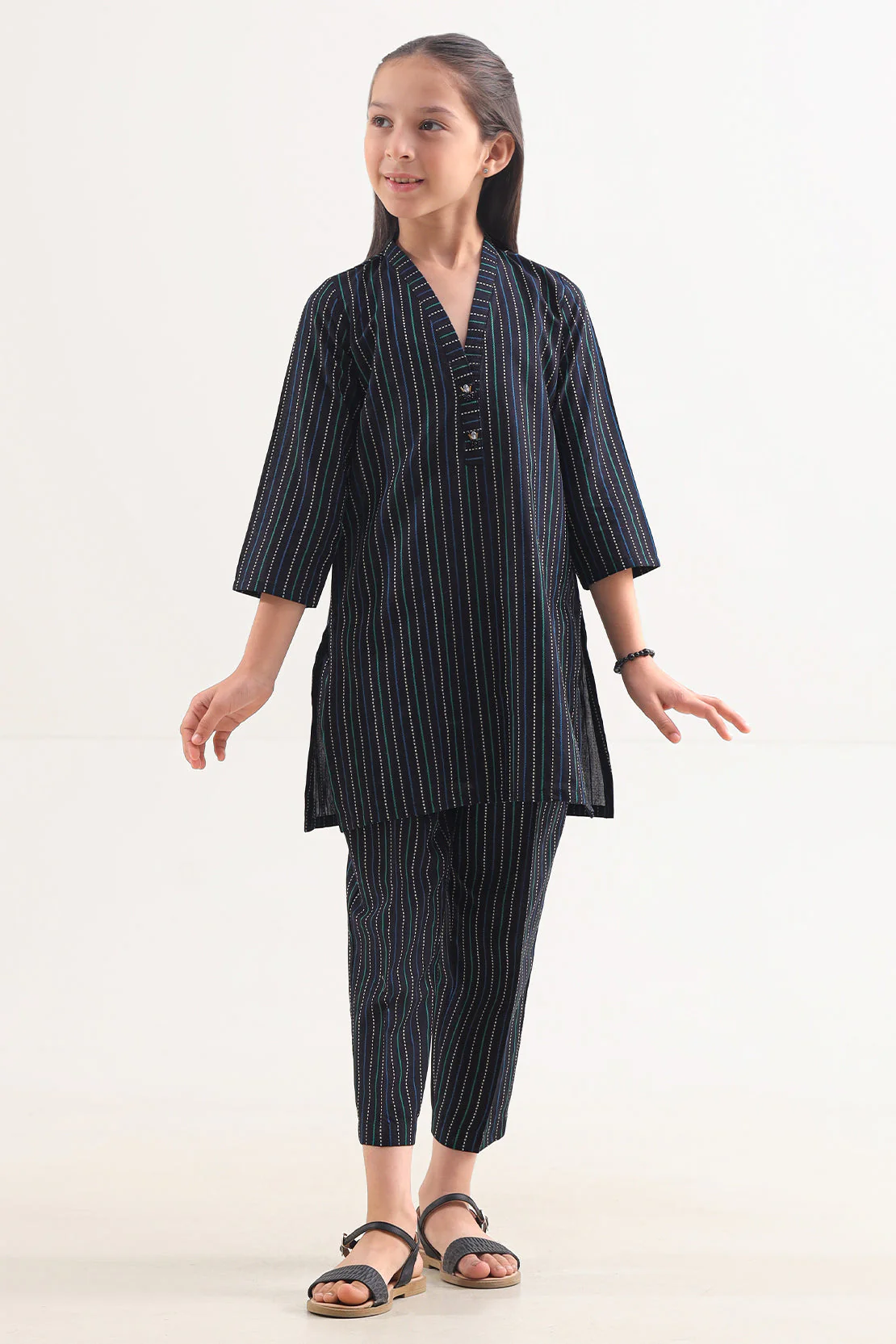Stitched Cotton Jacquard Shirt/trouser For Kids