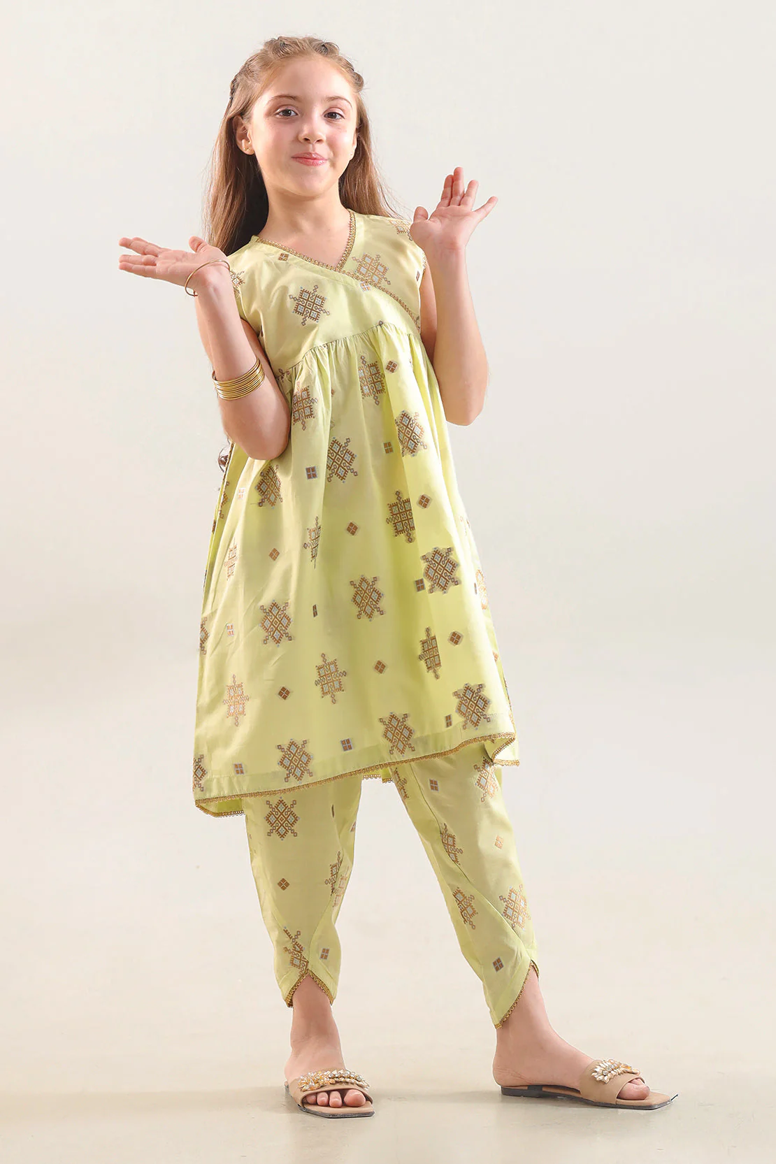 Stitched Cotton Jacquard Shirt/trouser For Kids - Image 2