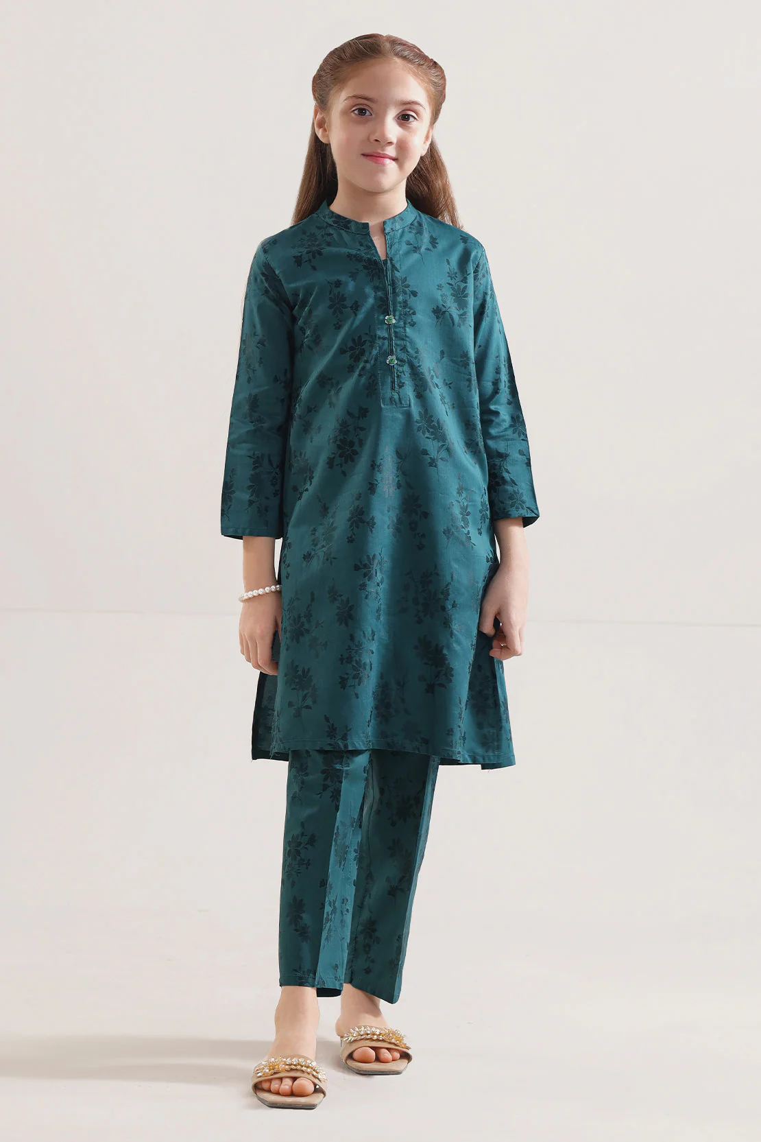 Stitched Cotton Jacquard Shirt/Trouser For Kids - Image 2