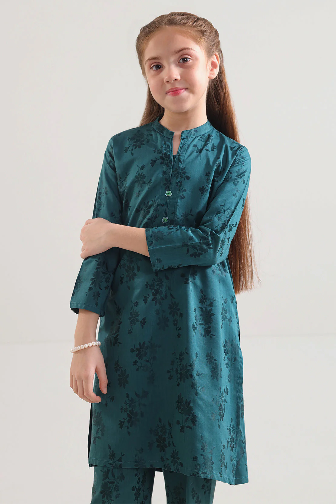 Stitched Cotton Jacquard Shirt/Trouser For Kids - Image 3