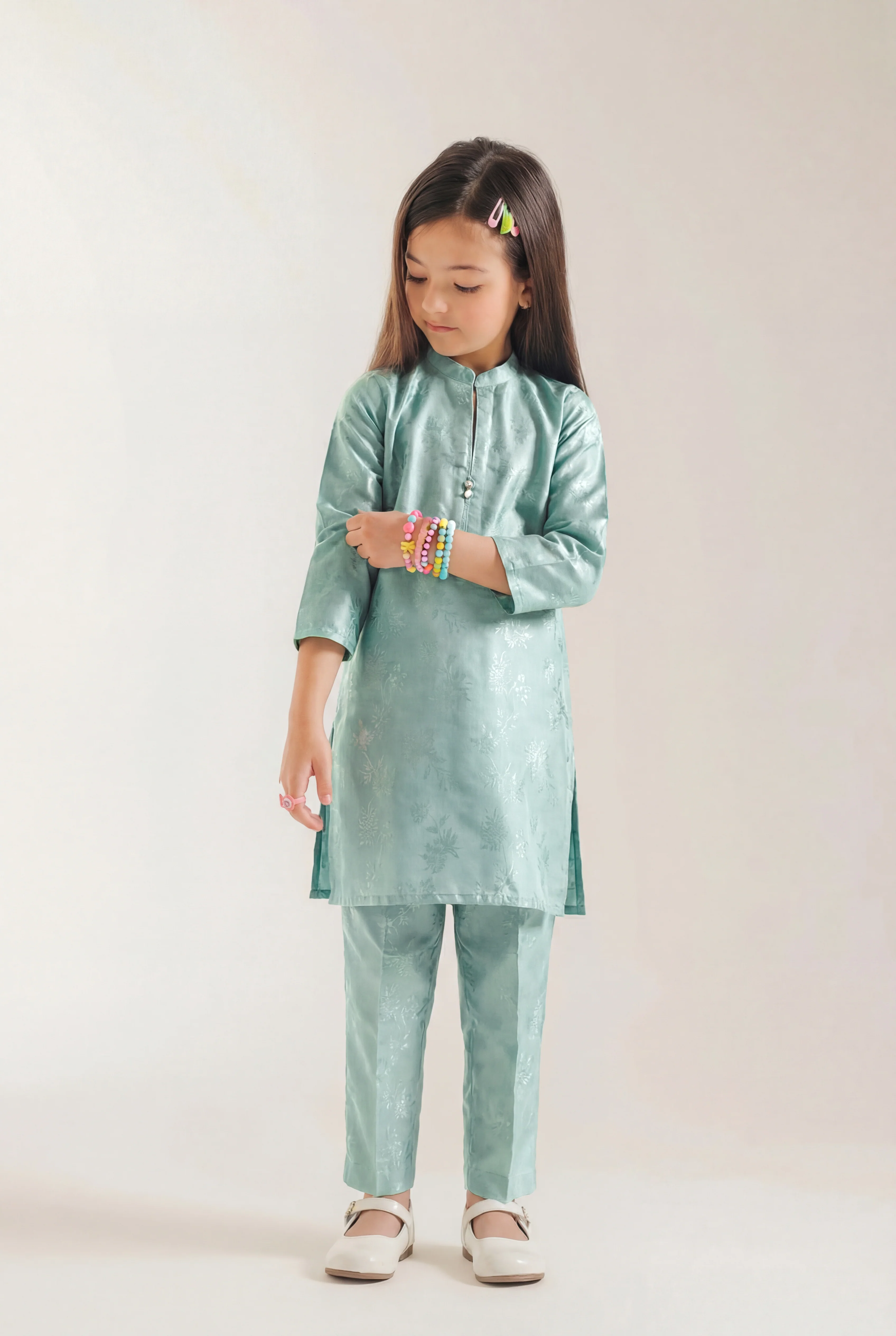 Stitched Cotton Jacquard Shirt/Trouser For Kids - Image 2