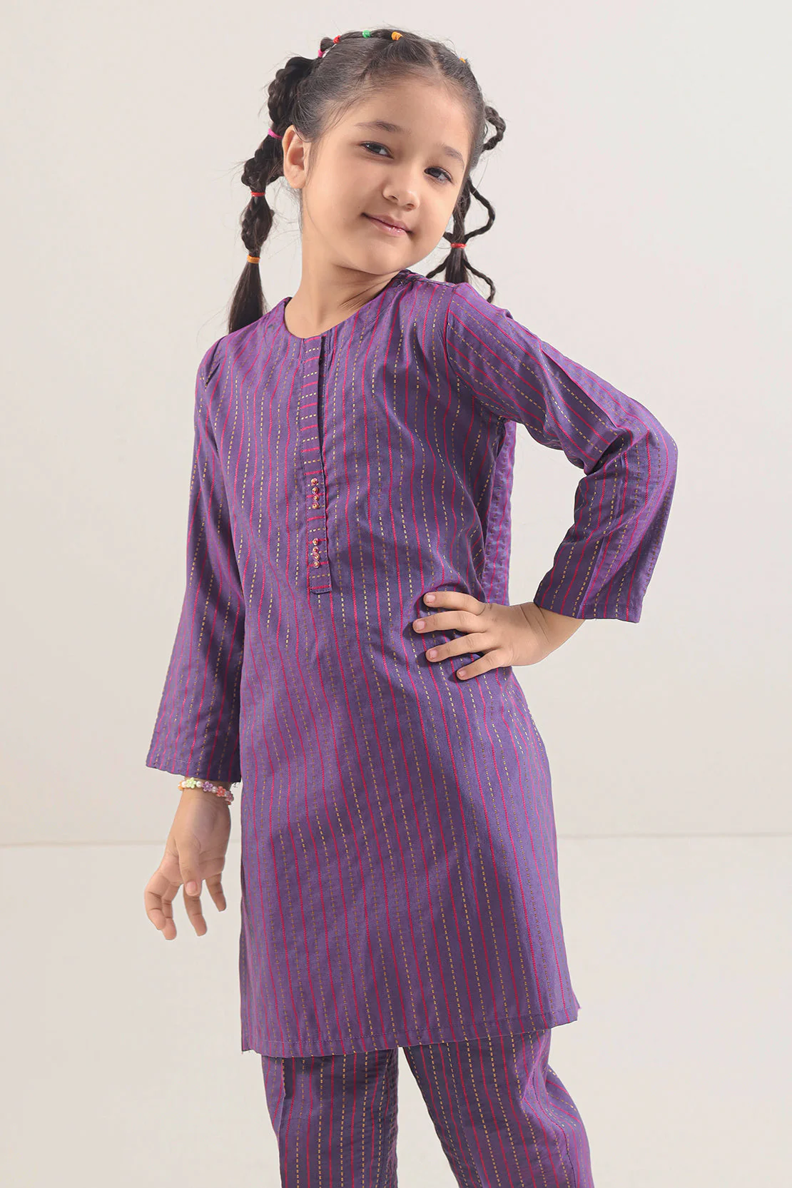 Stitched Cotton Jacquard Shirt/trouser For Kids - Image 3
