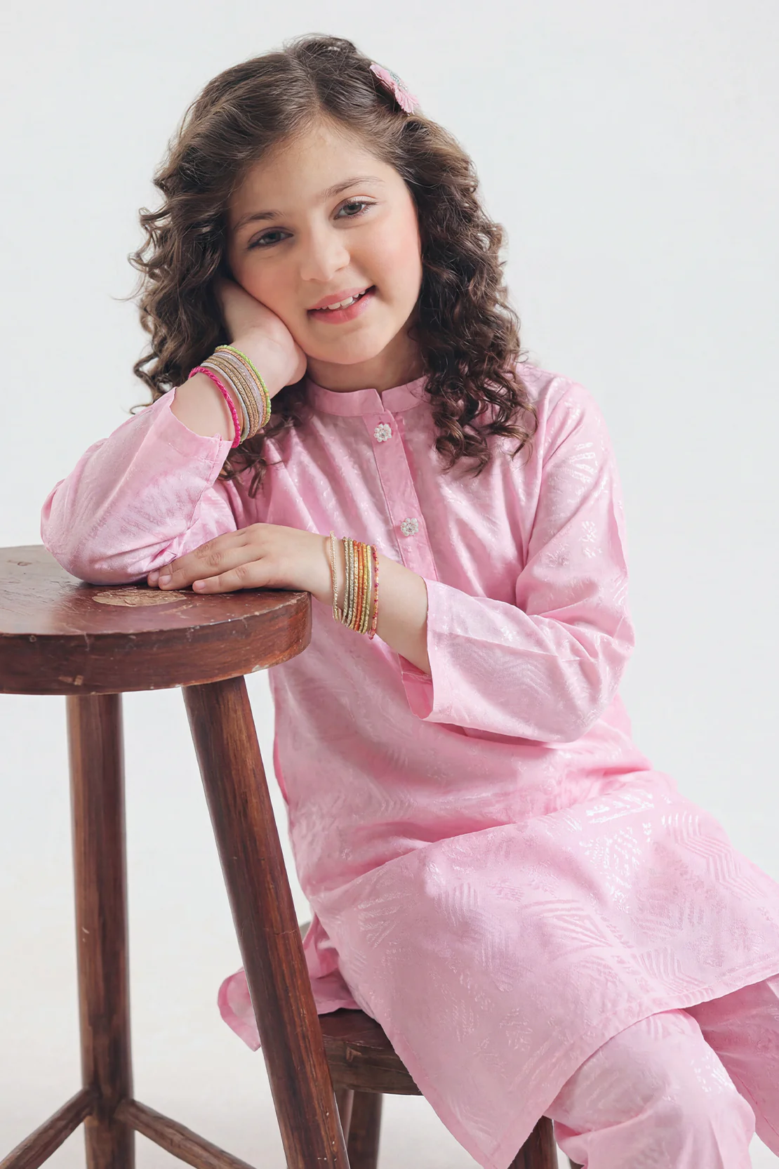 Stitched Cotton Jacquard Shirt/trouser For Kids