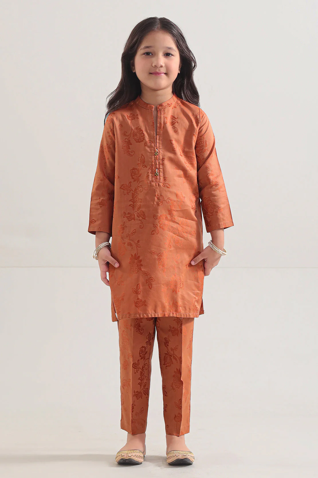 Stitched Cotton Jacquard Shirt/trouser For Kids