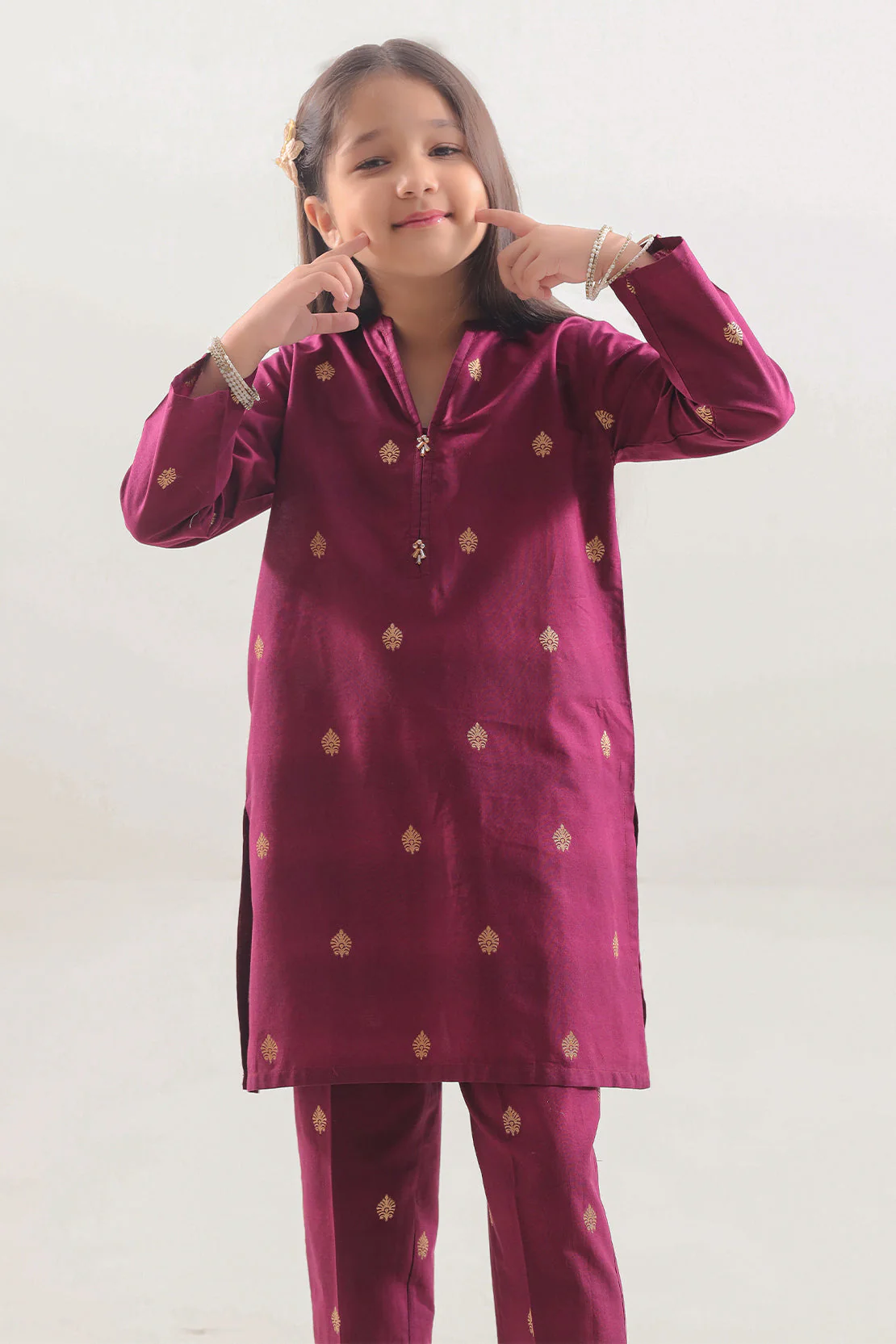 Stitched Cotton Jacquard Shirt/trouser For Kids - Image 2