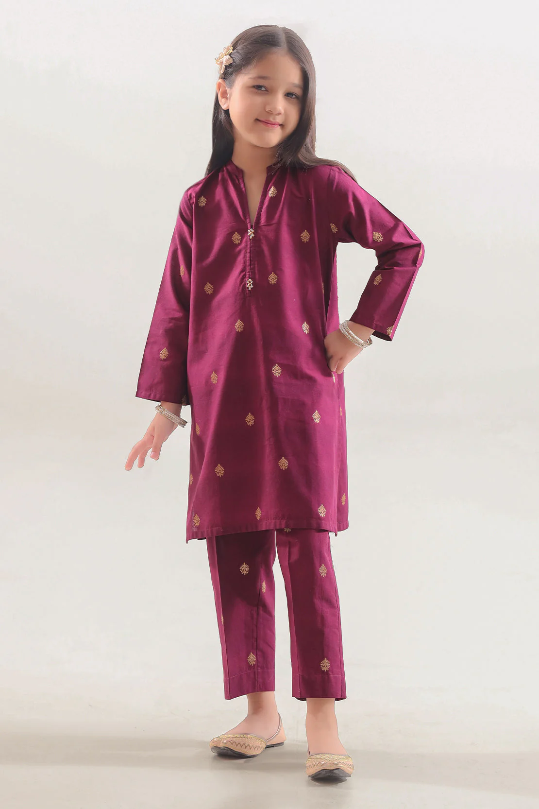 Stitched Cotton Jacquard Shirt/trouser For Kids - Image 3