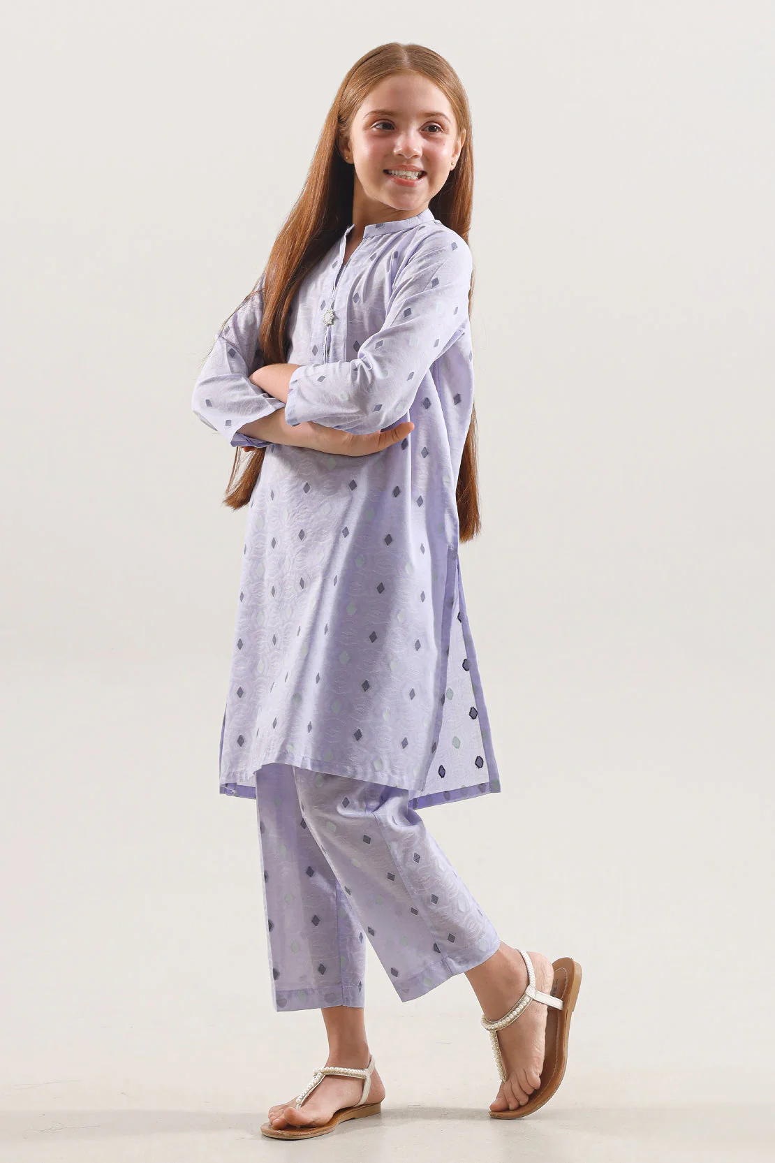 Stitched Cotton Jacquard Shirt/trouser For Kids - Image 2