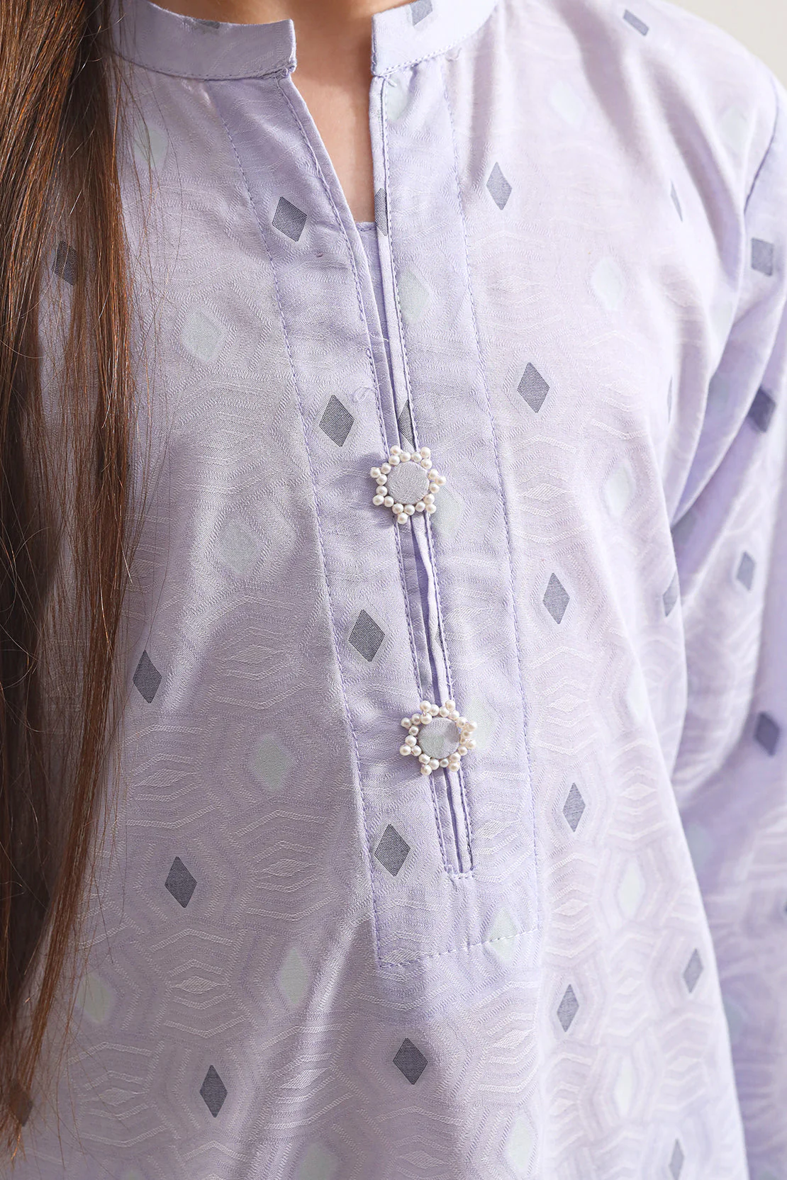 Stitched Cotton Jacquard Shirt/trouser For Kids - Image 4