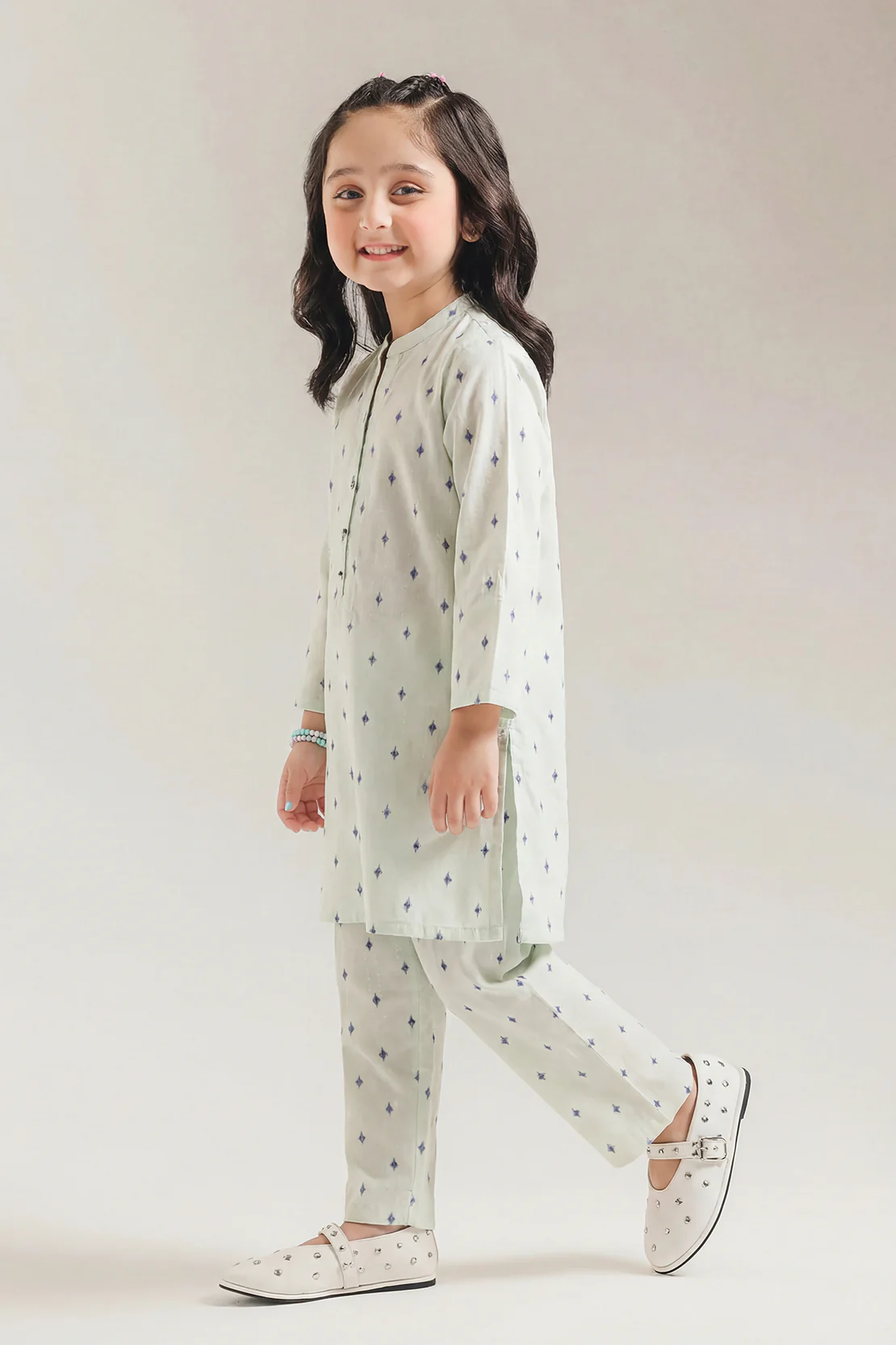 Stitched Cotton Jacquard Shirt/trouser For Kids