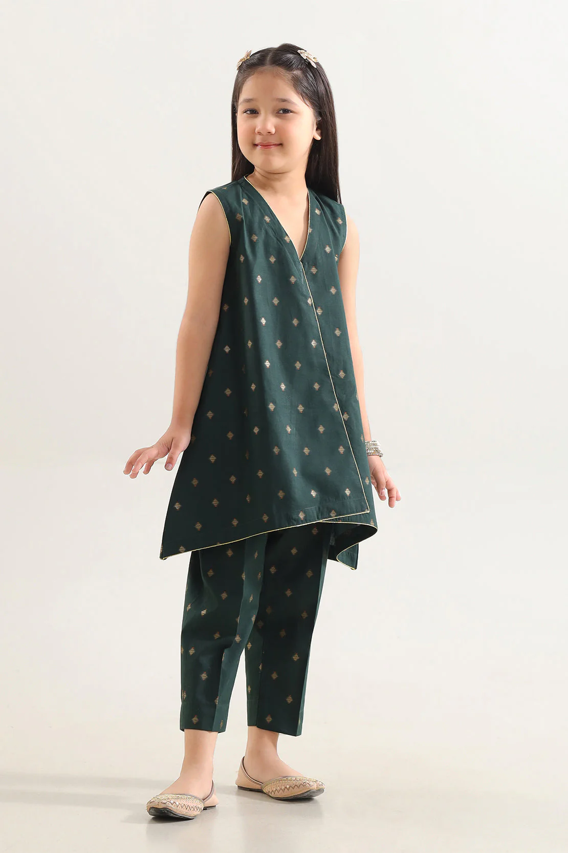 Stitched Cotton Jacquard Shirt/trouser For Kids