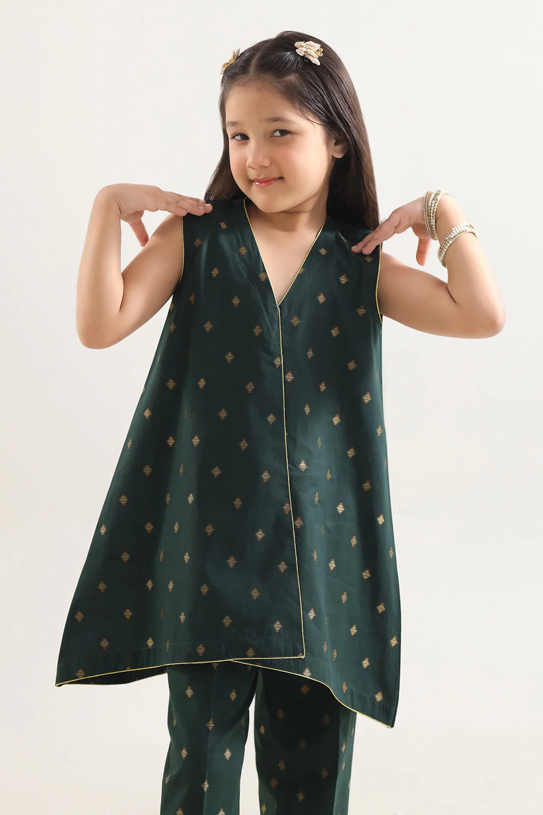 Stitched Cotton Jacquard Shirt/trouser For Kids - Image 2
