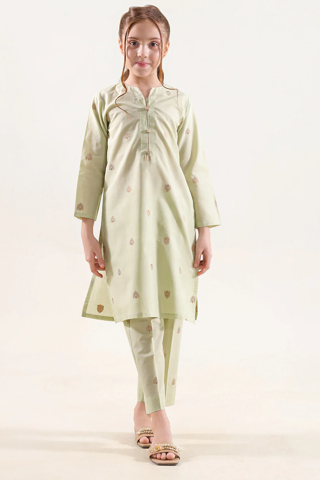 Stitched Cotton Jacquard Shirt/trouser For Kids