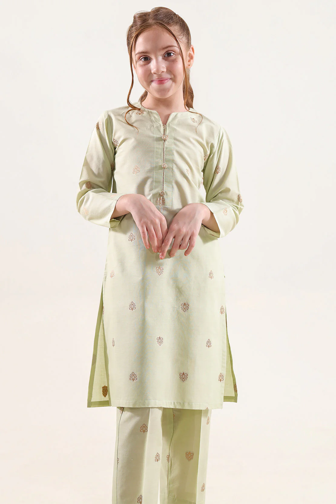 Stitched Cotton Jacquard Shirt/trouser For Kids - Image 2