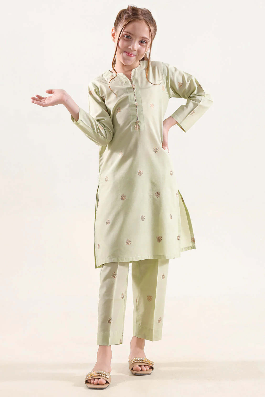 Stitched Cotton Jacquard Shirt/trouser For Kids - Image 3