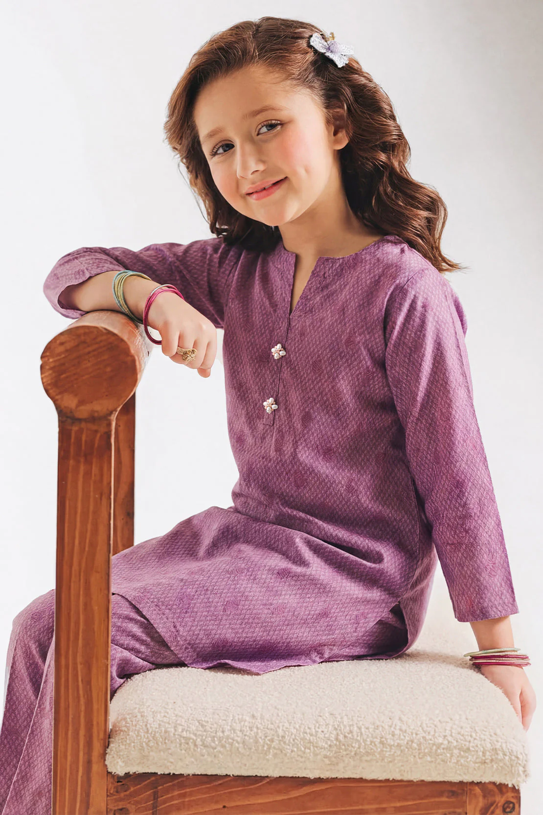 Stitched Cotton Jacquard Shirt/trouser For Kids