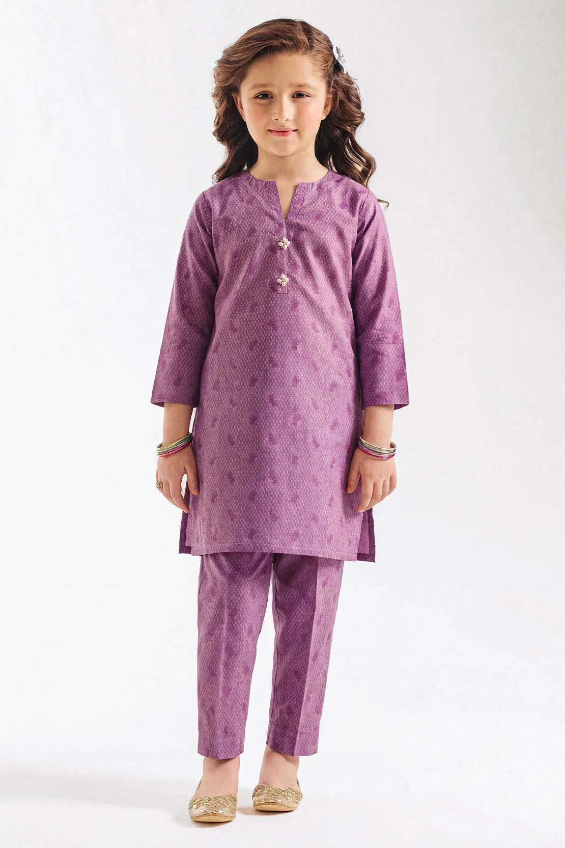 Stitched Cotton Jacquard Shirt/trouser For Kids - Image 2