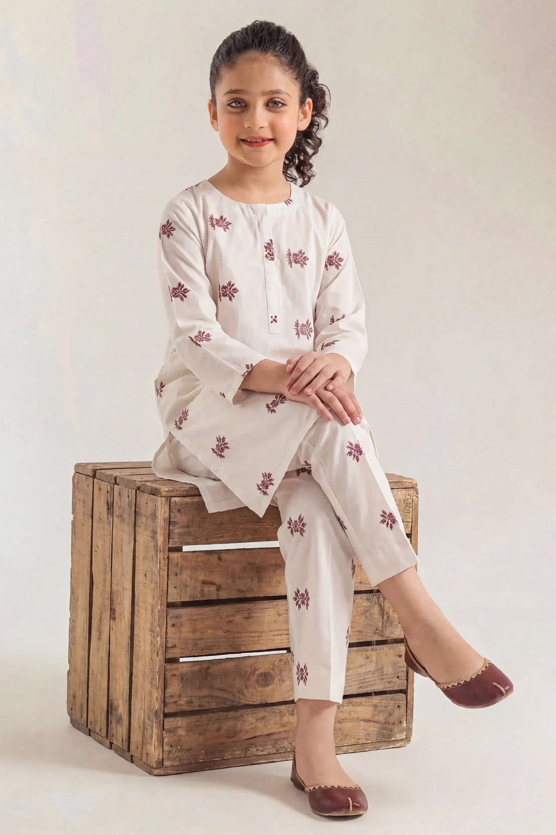 Stitched Cotton Jacquard Shirt/trouser For Kids