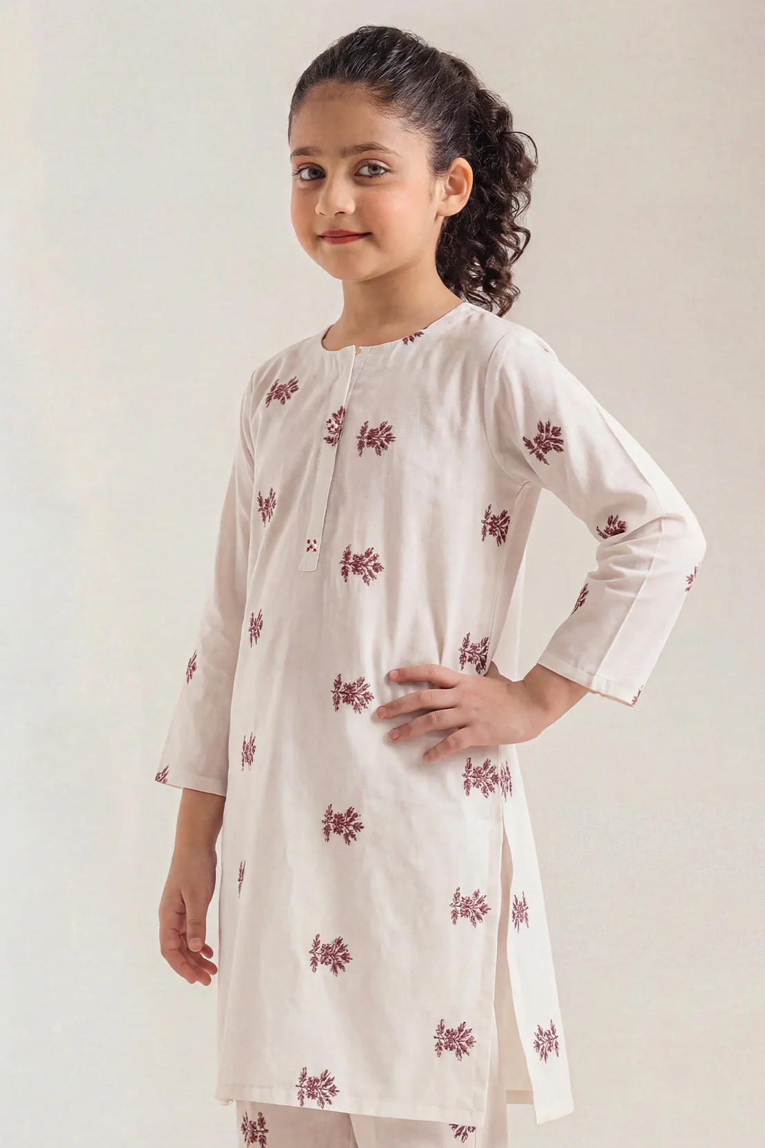 Stitched Cotton Jacquard Shirt/trouser For Kids - Image 2