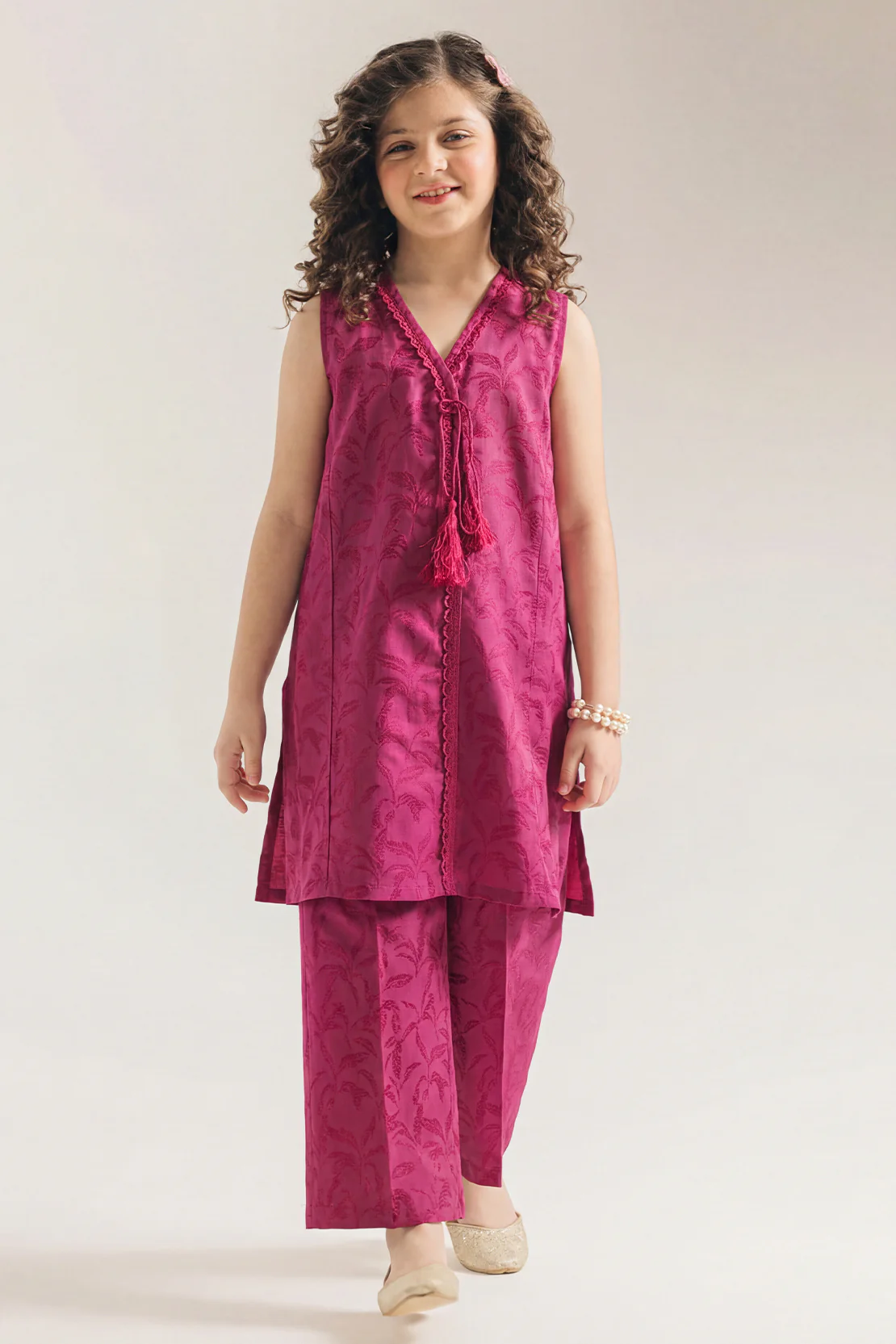 Stitched Cotton Jacquard Shirt/trouser For Kids - Image 2