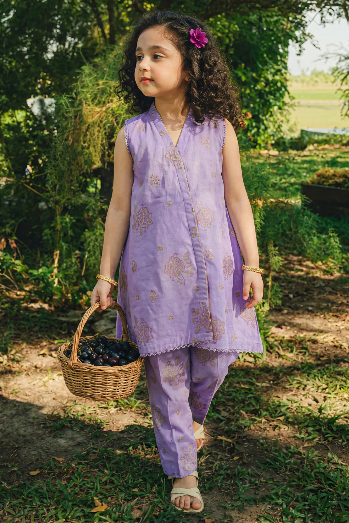 Stitched Cotton Jacquard Shirt/trouser For Kids