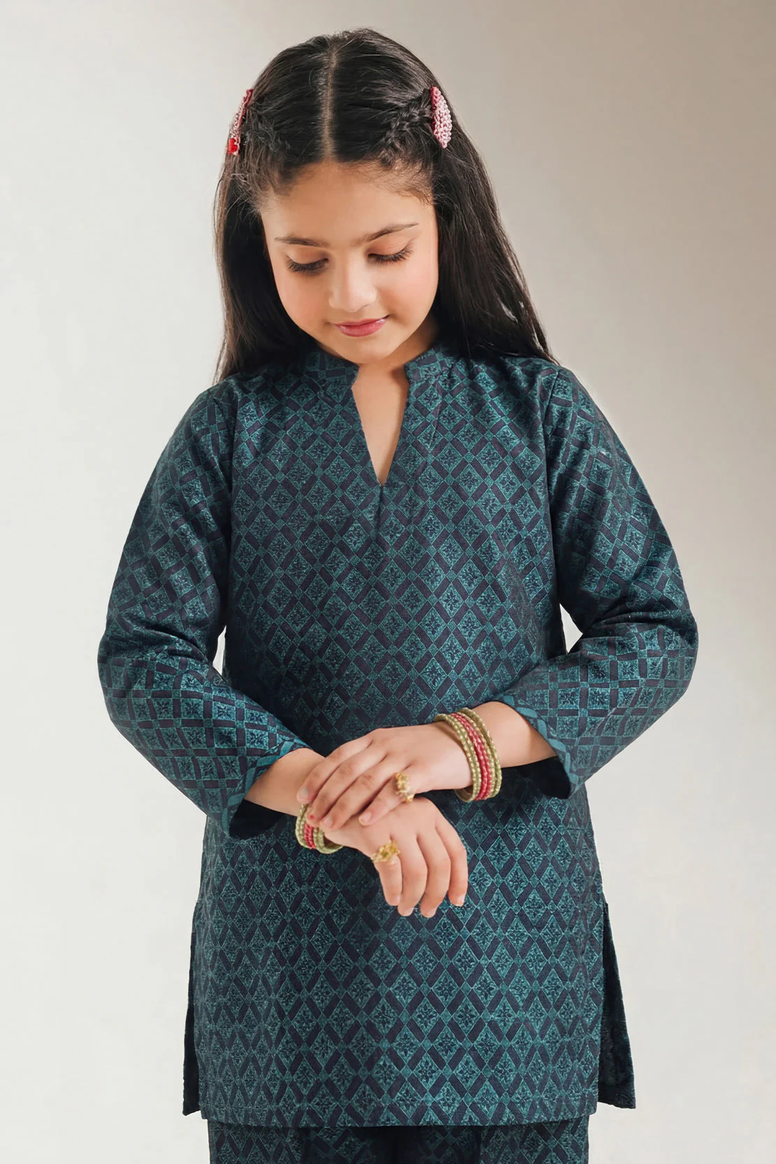 Stitched Cotton Jacquard Shirt/trouser For Kids - Image 3