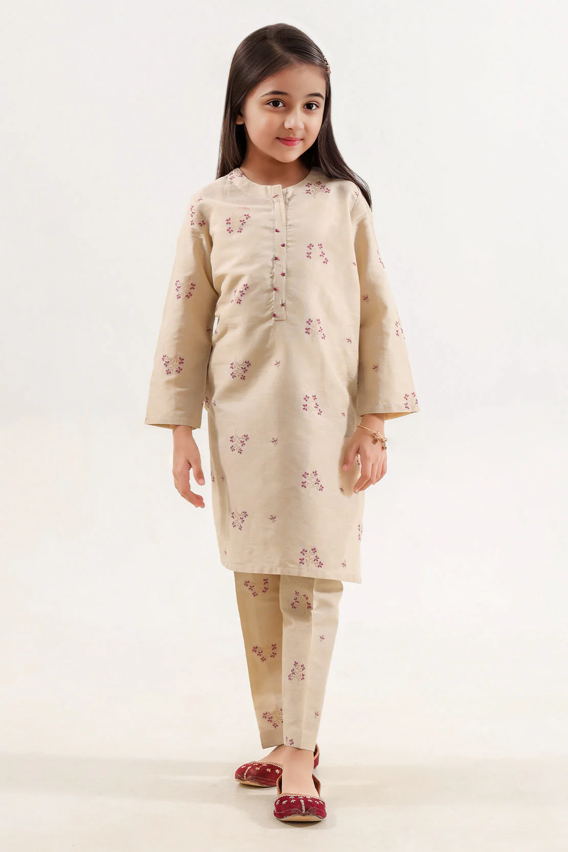 Stitched Cotton Jacquard Shirt/trouser For Kids