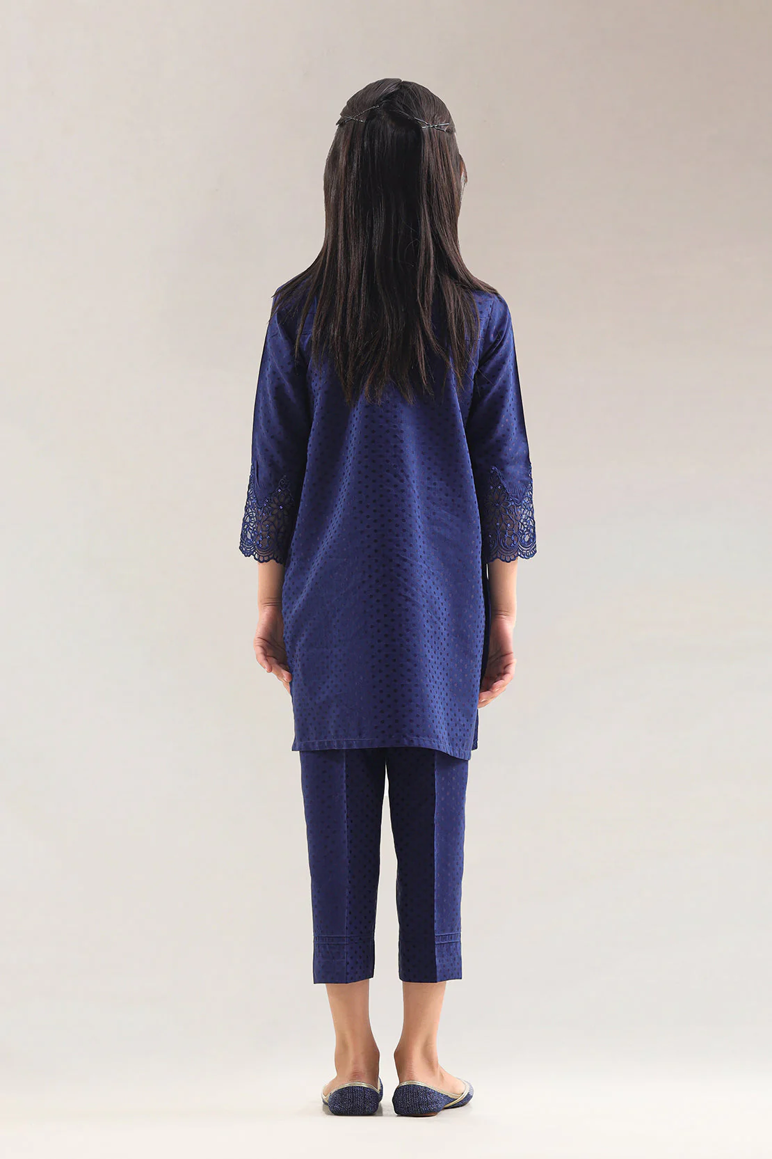 Stitched Embroidered Cotton Jacquard Shirt For Kids - Image 3