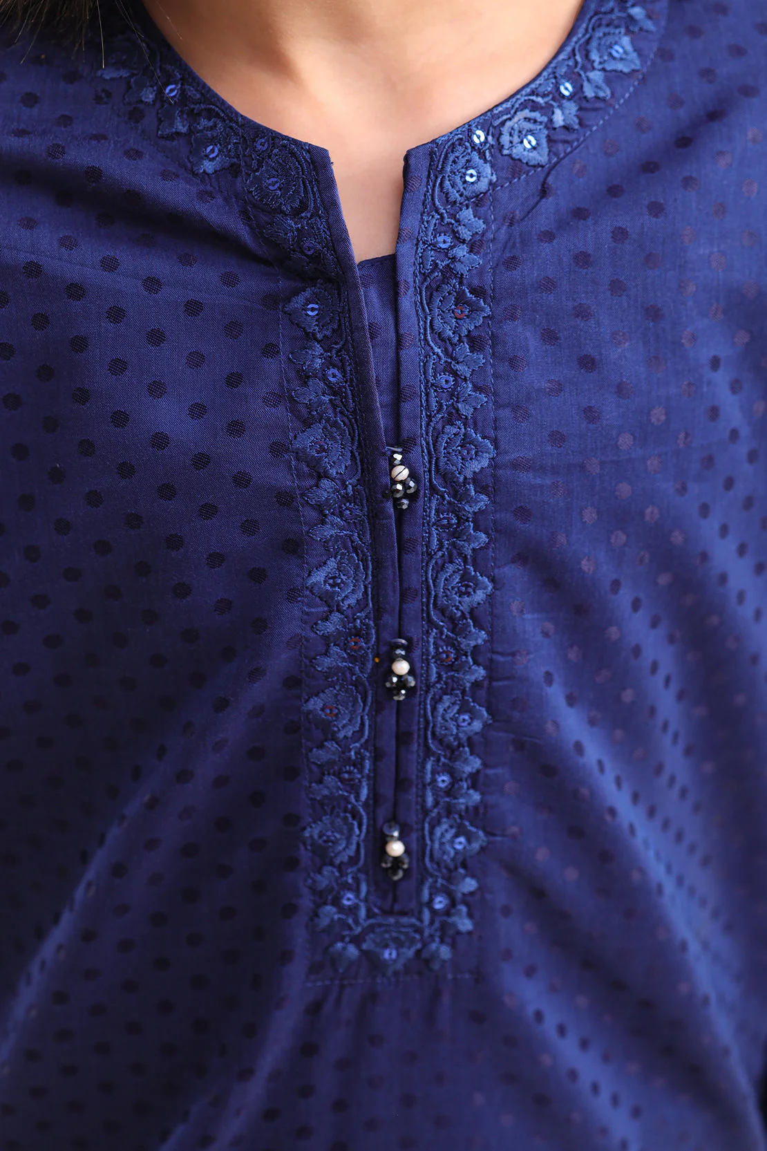 Stitched Embroidered Cotton Jacquard Shirt For Kids - Image 4