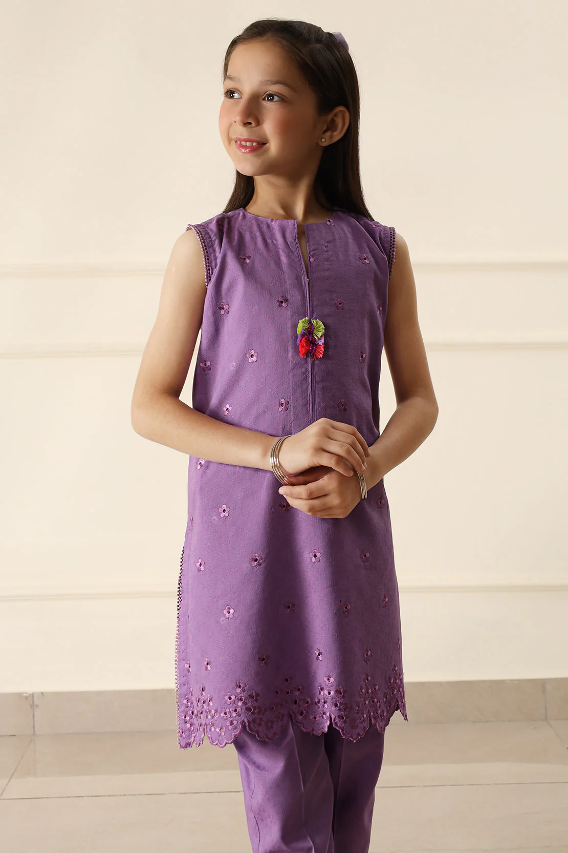 Stitched Embroidered Cotton Jacquard Shirt/Trouser For Kids
