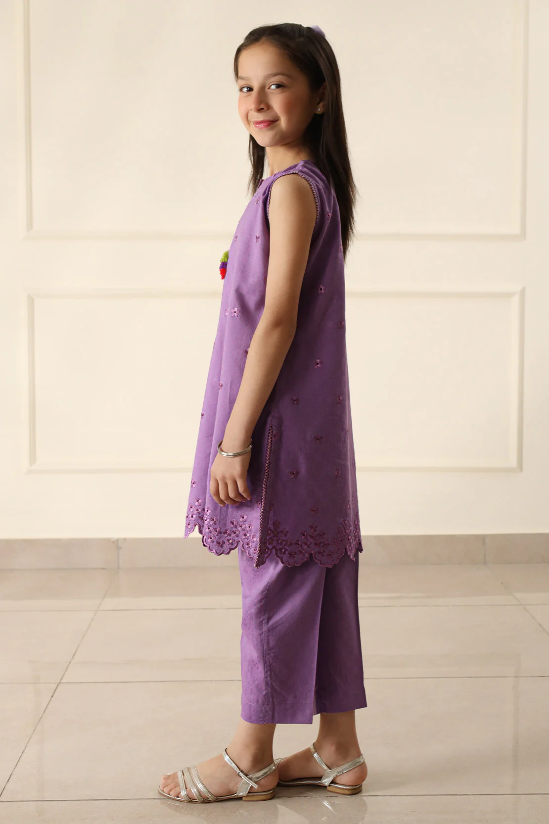 Stitched Embroidered Cotton Jacquard Shirt/Trouser For Kids - Image 5