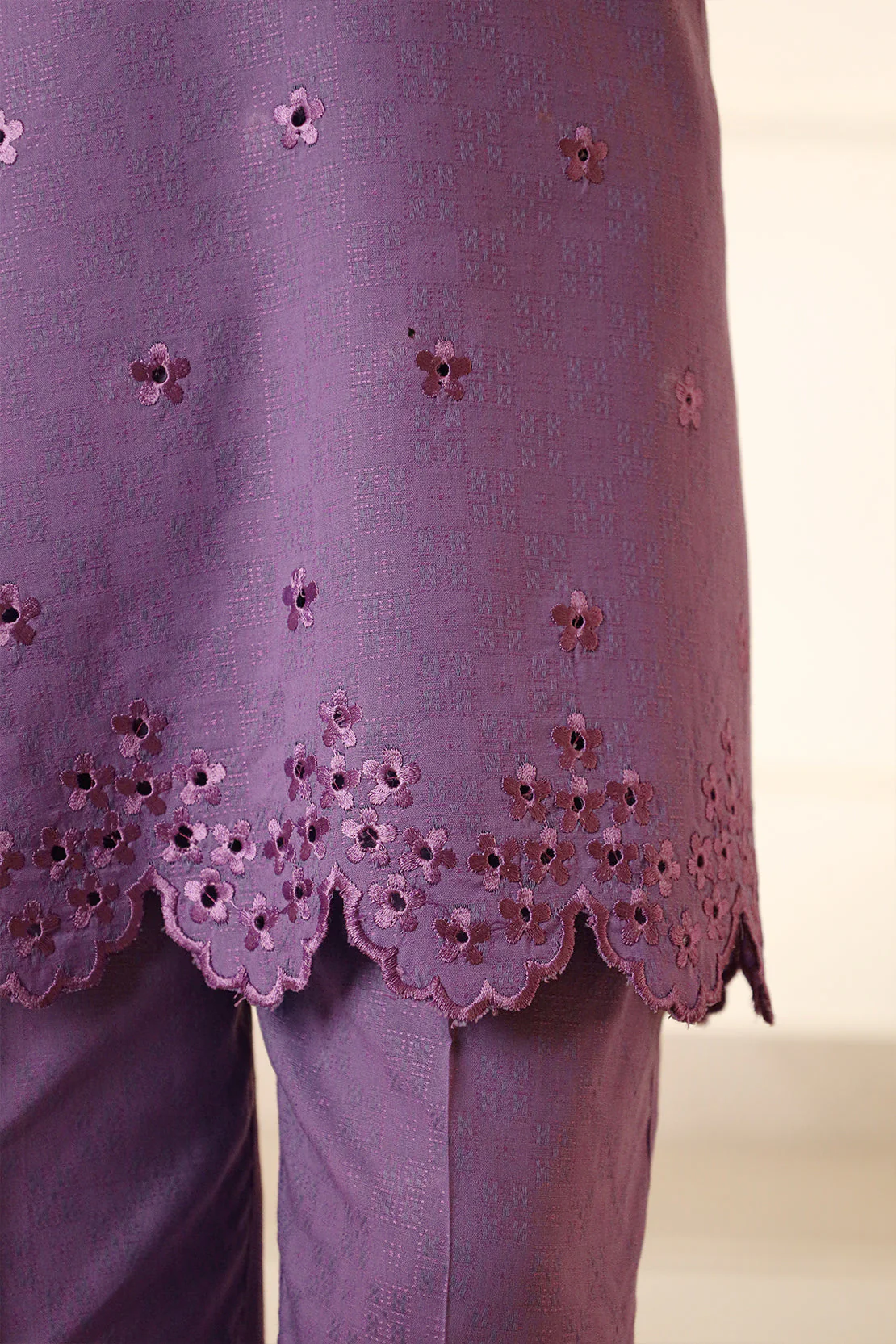 Stitched Embroidered Cotton Jacquard Shirt/Trouser For Kids - Image 7