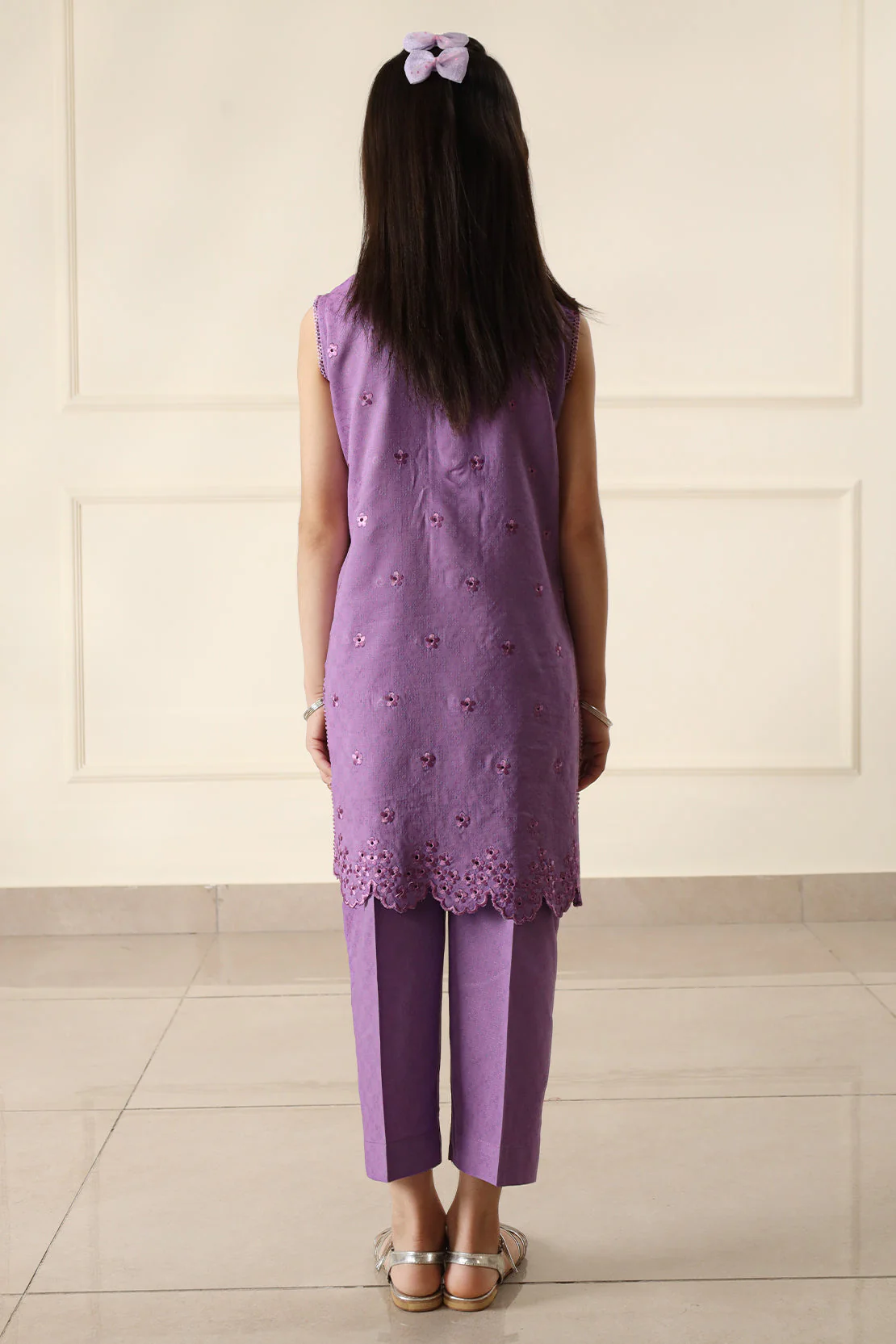 Stitched Embroidered Cotton Jacquard Shirt/Trouser For Kids - Image 8