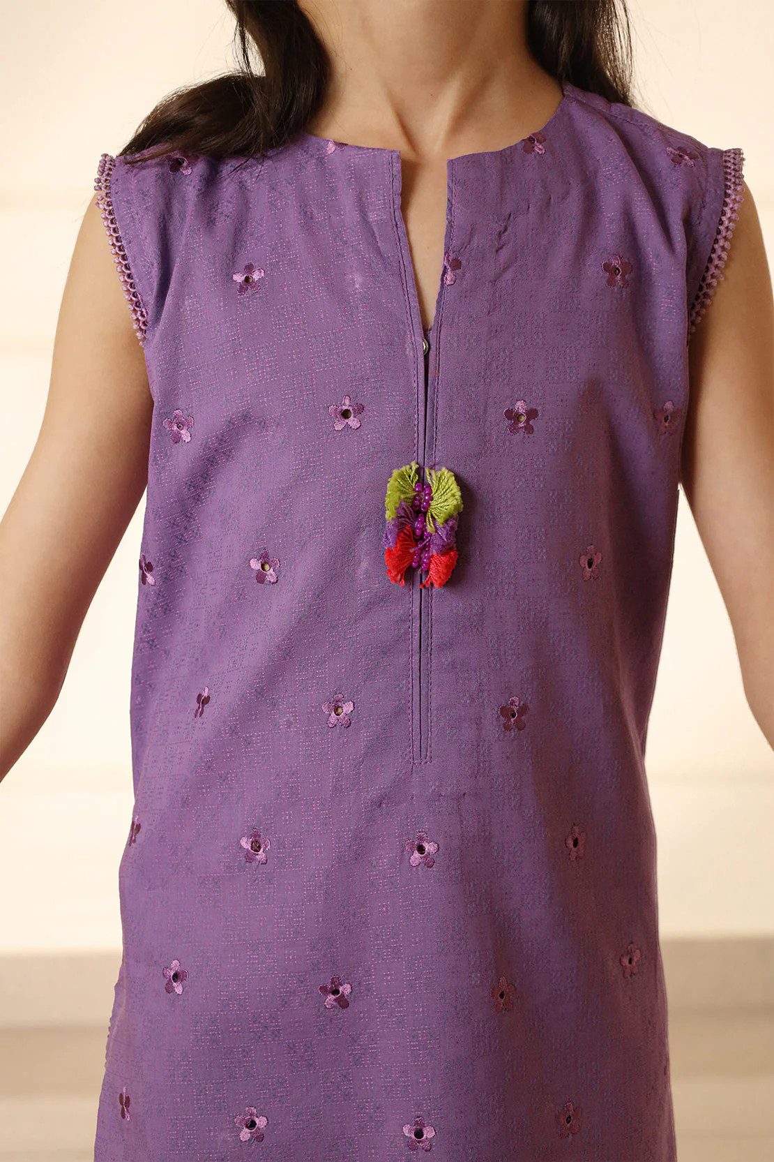 Stitched Embroidered Cotton Jacquard Shirt/Trouser For Kids - Image 9
