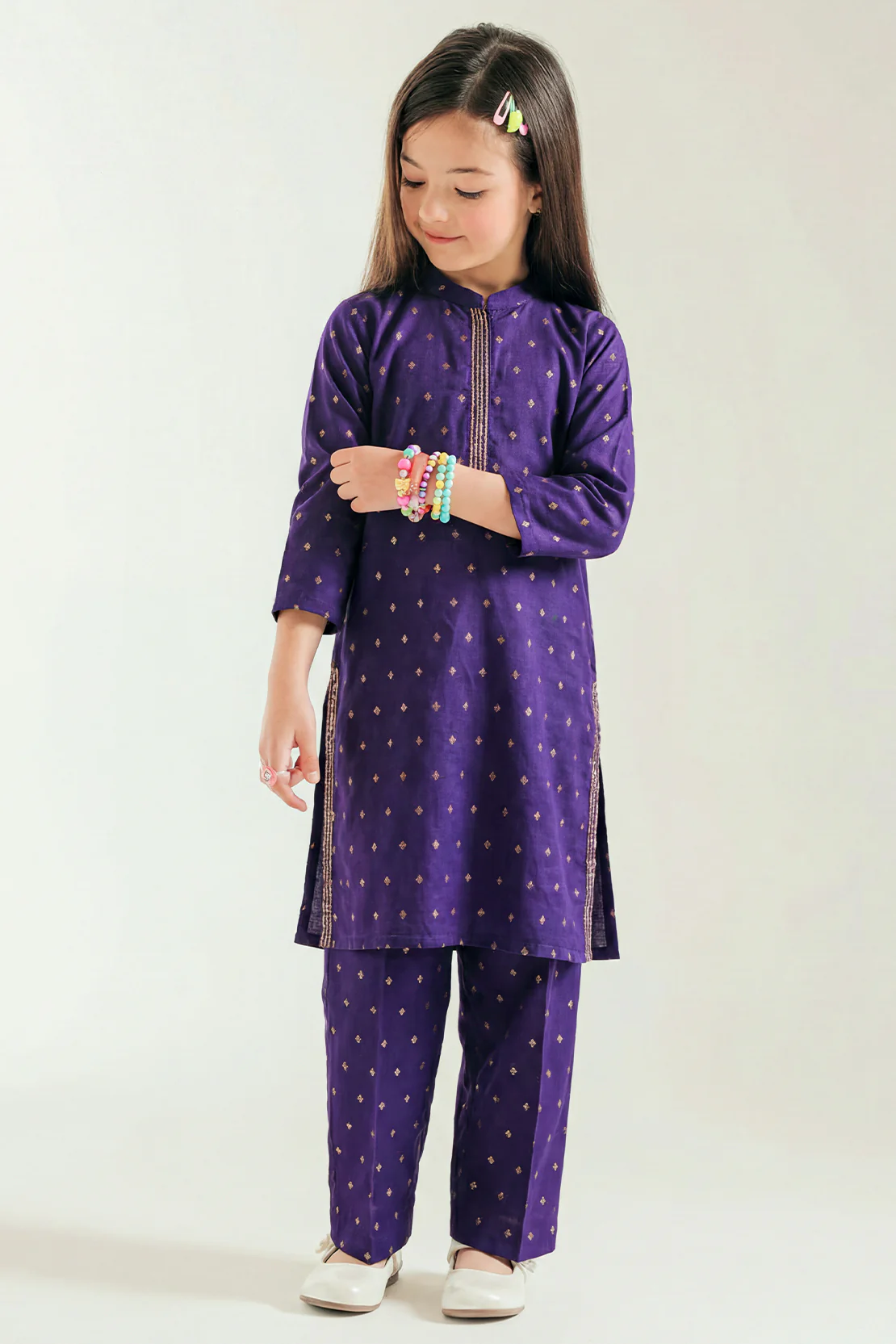 Stitched Embroidered Cotton Jacquard Shirt/trouser For Kids - Image 2